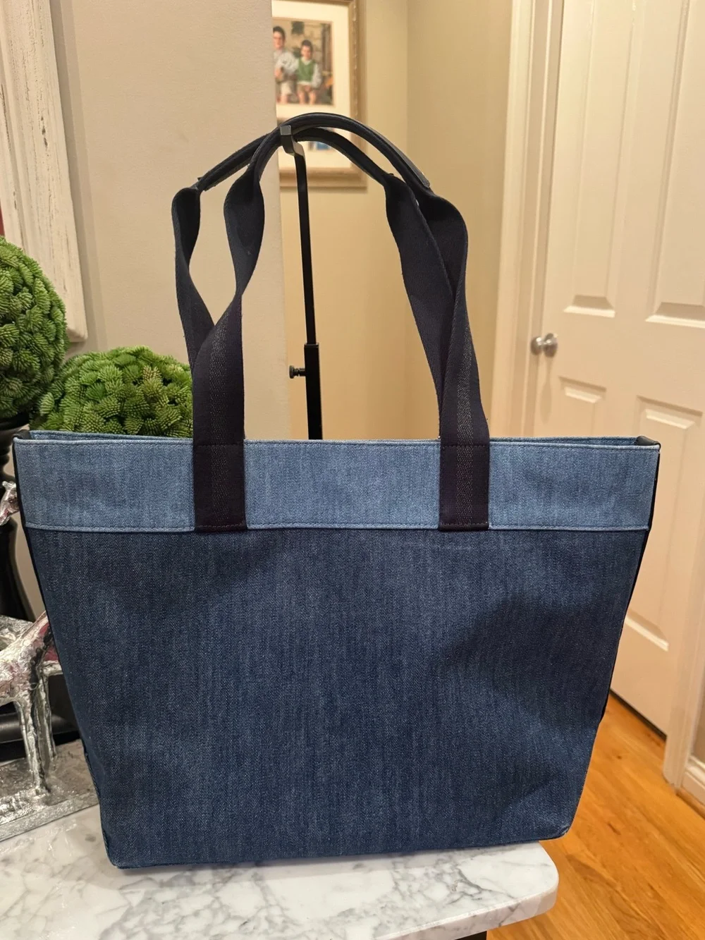 Coach Denim Logo Tote Bag Blue Denim w/Leather Trim VERY NICE CONDITION - Picture 2 of 15